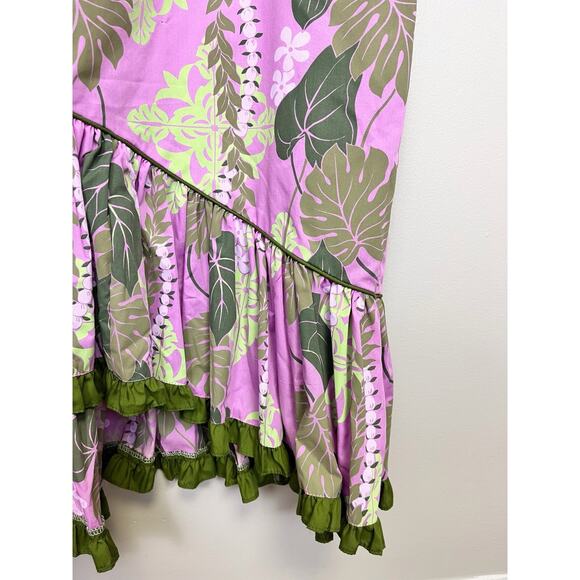 T&L MUUMUU FACTORY Purple Tropical Ruffle MuuMuu Dress Size L 11/12 - Picture 13 of 16